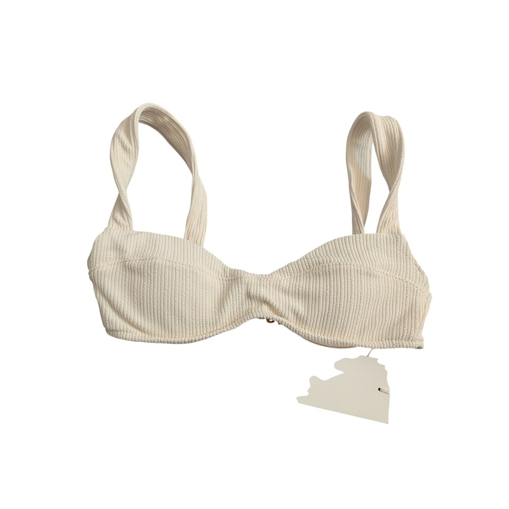 Peony Essential Crop Bikini Top Vintage Cream Textured Rib Underwire Small NEW - Picture 6 of 12